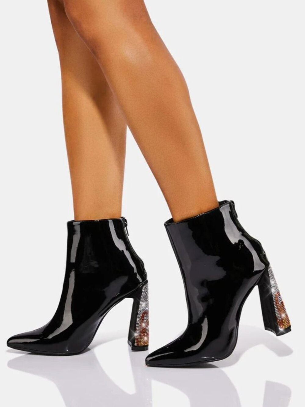 NEW! Dolls Kills Patent Women's Ankle Boots with Flame Crystal Heel Size 8.5
